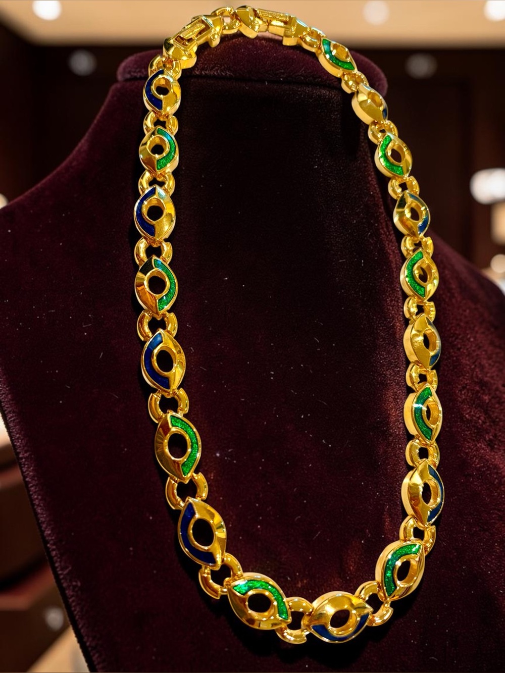 Vintage Signed D'Orlan 22kt Gold Plated Enamel Collar Necklace 16"